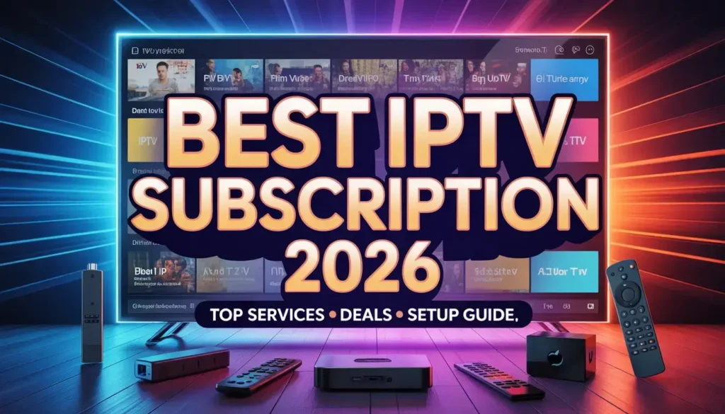 Best IPTV subscription providers 2026 โ Smart TV streaming in a modern living room